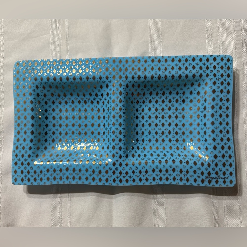 Mid Century Georges Briard Tiffany Blue Diamond Pattern Divided Serving Tray